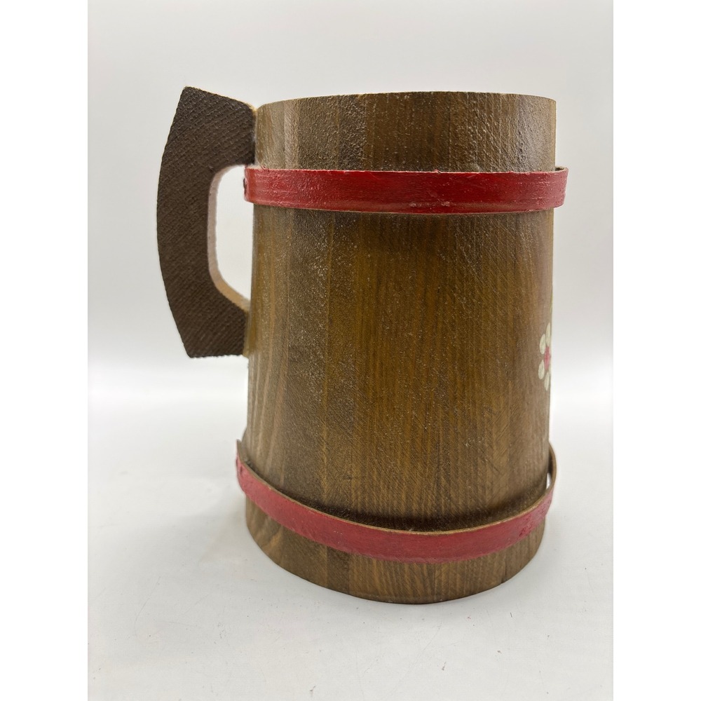 Vintage Hand Painted Wooden Beer Stein Floral Rose Rustic Barrel Tankard Mug - Picture 3 of 6